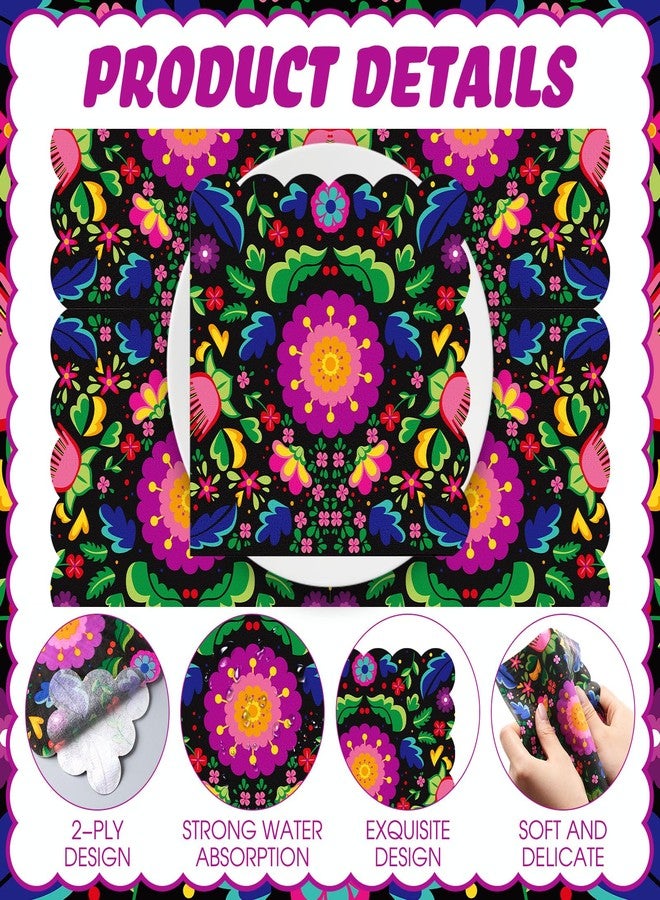 ايباك مجموعة إيباخ من 100 منديل ورقي مكسيكي للحفلات، مقاس 6.5 بوصة، مزين بزخارف يوم الموتى، مناسب للكيك والحلويات، واحتفالات سينكو دي مايو المكسيكية. - Image 5